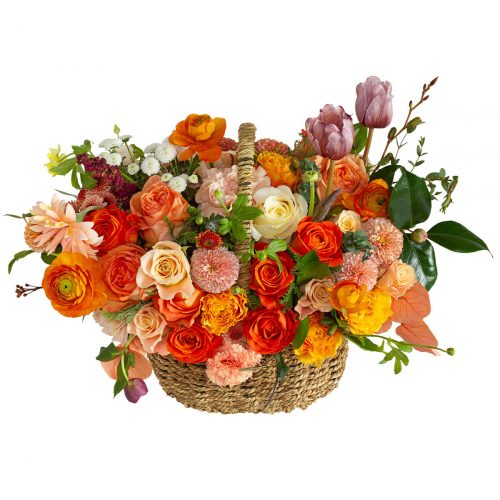 Цветочная композиция в корзине «Огненный вгляд»