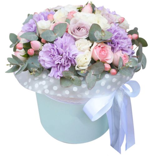 Цветы в шляпной коробке «Сиреневый вальс»