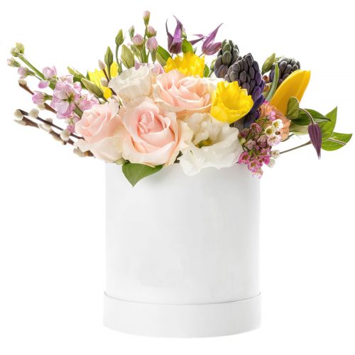 Цветы в шляпной коробке «Весенний каприз»
